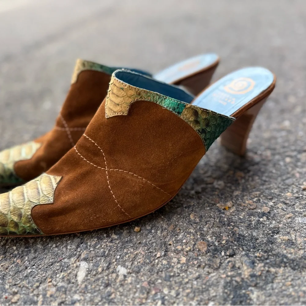 Ursula Mascaro Leather & Snake Skin Western Mules ~ 8.5 - Picture 5 of 10